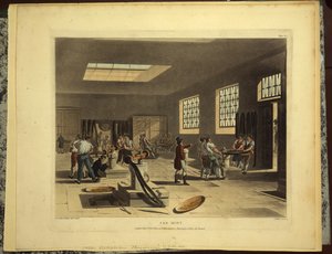 Presses à vis à la Monnaie royale dans la Tour, publié par R. Ackerman, 1809 - Pugin and Rowlandson